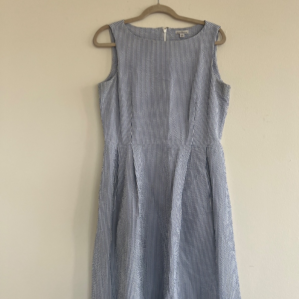 L.L. Bean Signature Blue & White Striped Sleeveless Fit & Flare Dress (Size 10)